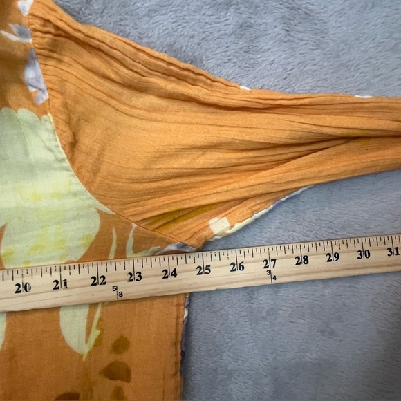 Soft Surroundings Pauleena Gauzy Orange Floral Asian Blouse Top Sz L Buttons - Picture 15 of 15